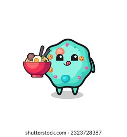 cute amoeba character eating noodles , cute style design for t shirt, sticker, logo element