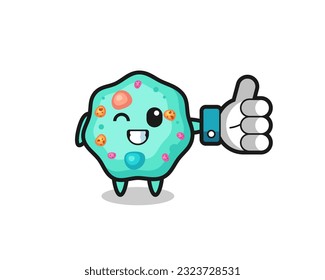 cute amoeba with social media thumbs up symbol , cute style design for t shirt, sticker, logo element