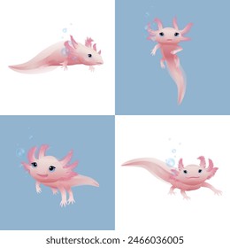 Lindo anfibio axolotl. Ilustración vectorial, patrón sin costuras para la tela, textil, patrones, póster, placas, impresión, Fondo de pantalla.