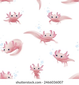 Süße Amphibien-Axolotl. Vektorillustration, nahtlose Muster für Stoff, Textil, Muster, Poster, Teller, Druck, Bildschirmhintergrund.