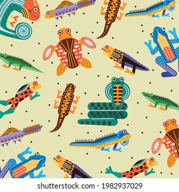 cute amphibians set animals pattern