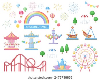 Cute amusement park rides set_Illustration material