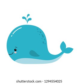 Cute amusing blue whale, prints image, vector illustration