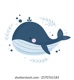 Cute amusing whale vector illustration