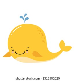 Cute amusing yellow whale, prints image, vector illustration