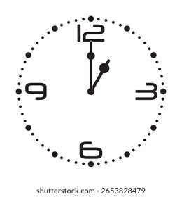 Relógio de parede analógico bonito em preto no fundo branco mostra 1 horas, ilustração vetorial isolado, eps