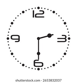 Cute Analog Wall Clock in Black on White Background show 02:30 o'clock, vector illustration isolated, eps