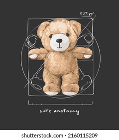 cute anatomy slogan with cute bear doll on anatomy drawing background vector illustration