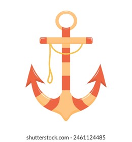 Cute anchor with rope. Marine retro symbol. Vector illustration isolated on a white background.