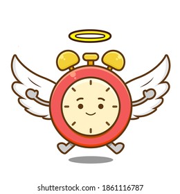 Cute angel alarm clock. Vector illustration of chibi character isolated on white background.