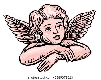 Cute angel baby with wings. Heavenly child, vector illustration