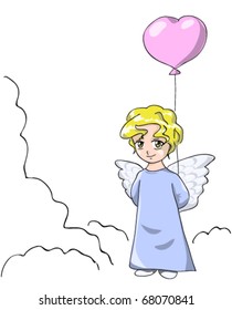 Cute Angel with a balloon in the shape of a heart