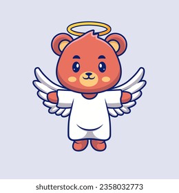 Cute Angel Bear Flying Cartoon Vector Icon Illustration. Animal Holiday Icon Concept Isolated Premium Vector. Flat Cartoon Style