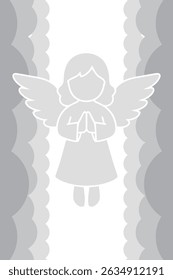 Um anjo fofo quebra as nuvens e sobe para o céu