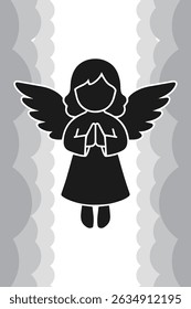 Um anjo fofo quebra as nuvens e sobe para o céu