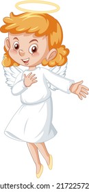 Caricatura de ángel lindo con vestido blanco en ilustración de fondo blanco