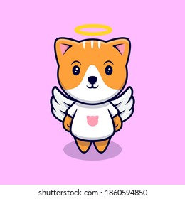 Cute Angel Cat Cartoon Vector Icon Illustration. Flat Cartoon Style