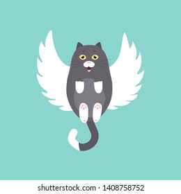 Cute angel cat, fly, Vector illustration