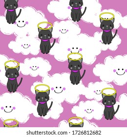 Cute Angel Cat Kids Pattern Seamless