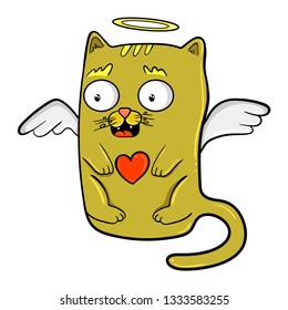 cute angel cat with wings and halo, vector illustration