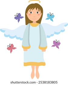 Cute Angel Character with Butterflies vector illustration