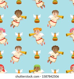 Cute angel christmas seamless pattern background, Endless texture for textile ,fabric , wallpaper, web page background, wrapping paper and etc..Endless texture