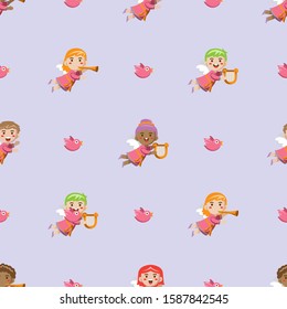 Cute angel christmas seamless pattern background, Endless texture for textile ,fabric , wallpaper, web page background, wrapping paper and etc..Endless texture