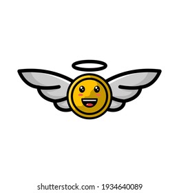 Cute Angel With Coin Cartoon Character Vector Illustration Design. Outline, Cute, Funny Style. Recomended For Children Book, Cover Book, And Other.