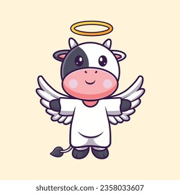 Cute Angel Cow Flying Cartoon Vector Icon Illustration. Animal Holiday Icon Concept Isolated Premium Vector. Flat Cartoon Style