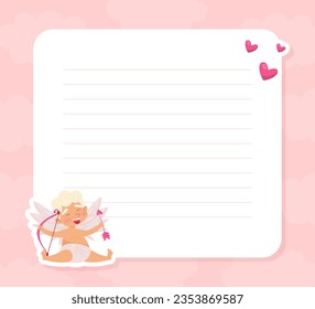 Cute Angel Cupid at Empty White Card Vector Template
