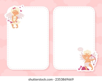 Cupido Ángel Cupido en plantilla vectora de tarjeta blanca vacía