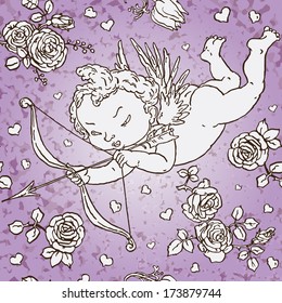 Cute Angel Cupid Object for  Valentine's day card. Background and wedding invitation. Text on a separate objects. VECTOR.