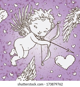 Cute Angel Cupid Object for  Valentine's day card. Background and wedding invitation. Text on a separate objects. VECTOR.