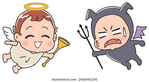 Cute angel and devil cartoon characters