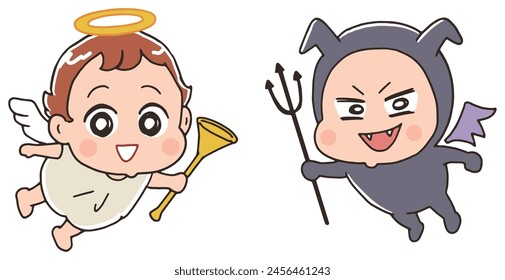 Personajes de dibujos animados de ángel y diablo