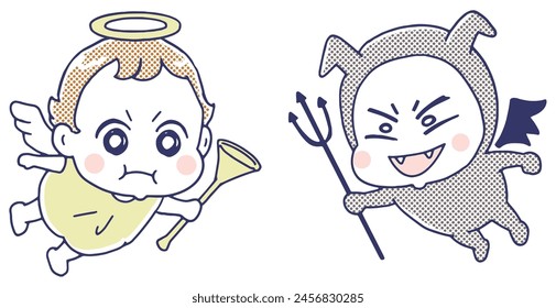 Cute angel and devil cartoon characters