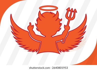 Cute angel and devil character design. Good vs evil, dual nature, and inner conflict icon. Playful paradoxical illustration for concepts of temptation and mischief.