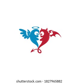 Cute angel and devil hearts. Love concept icons. Logo vector illustration. Art of fantasy monster