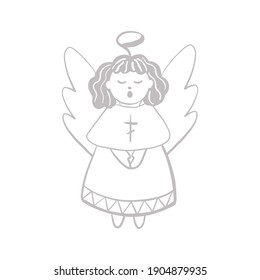 Cute angel doodle vector, singing angel with wings. Hand-drawn in cartoon style, isolated on white background