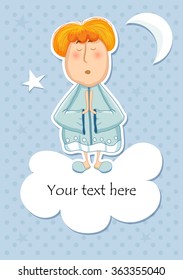Cute angel, fairy on a cloud. Vector illustration. Place for text
