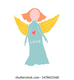 Cute angel figure. Funny religious cartoon character. Vector illustration