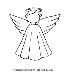 cute angel figurine without face - hand drawn sketch line art