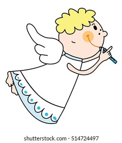 Cute angel with flute