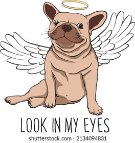 Cute angel French bulldog. Print, Sticker