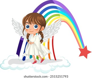 Cute angel girl standing on a cloud