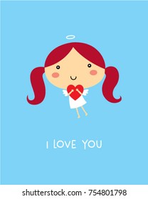 cute angel girl valentine greeting vector