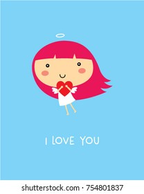 cute angel girl valentine greeting vector