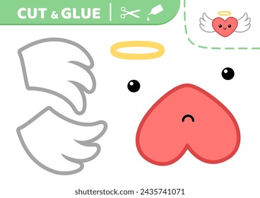 Cute angel heart. Cut and glue. Paper game. Heart. Applique. Cartoon. Isolated vector illustration eps 10
