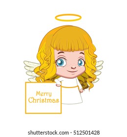 Cute angel holding a Christmas sign
