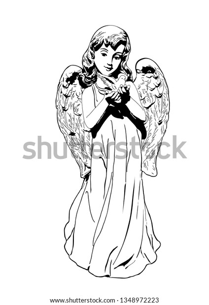 Cute Angel Holding Dove Vector Illustration Stock Vector (Royalty Free ...